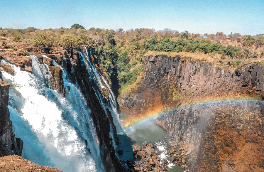 Cascades falling to the Zambezi River to Victoria Falls