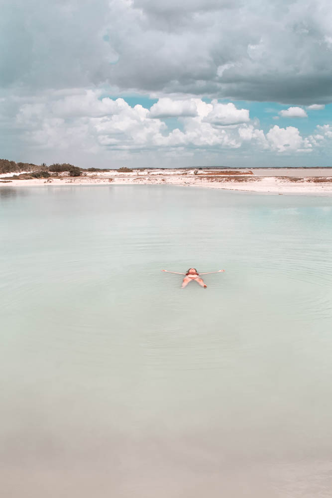 Swimming at Las Coloradas - while swimming in the pink lake isn't allowed, there's a turqouise lagoon where visitors can!